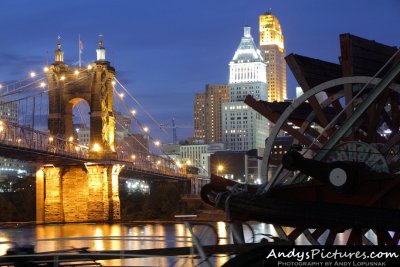 The Roebling Suspension Bridge & downtown Cincinnati at Night