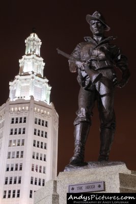 Electric Tower and The Hiker statue at Night