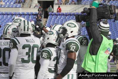 NY Jets secondary huddle