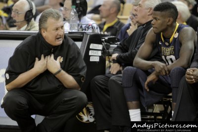 West Virginia Mountaineers head coach Bob Huggins with guard Eron Harris
