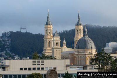 View of Saint Ignatius Church & Twin Peaks from University of San Francisco
