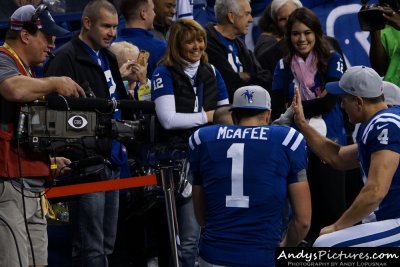 CBS Sports cameraman Chuck Denton with Indianapolis Colts kicker Adam Vinatieri