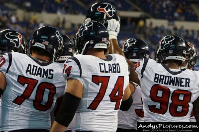 Houston Texans linemen huddle