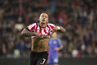 Memphis Depay after scoring his first goal after his injury