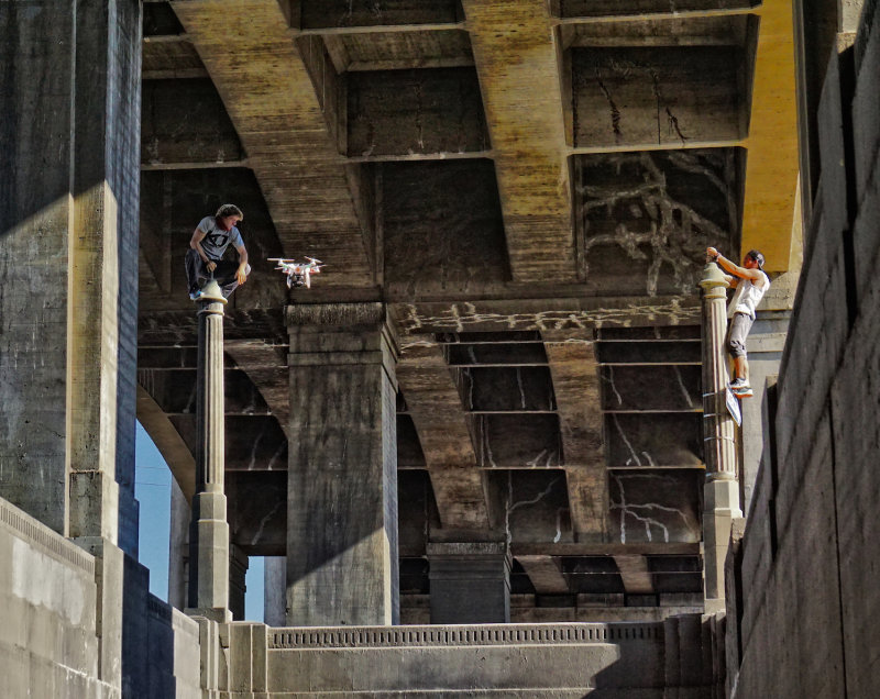 One Drone, Two Acrobats and the 6th Street Bridge