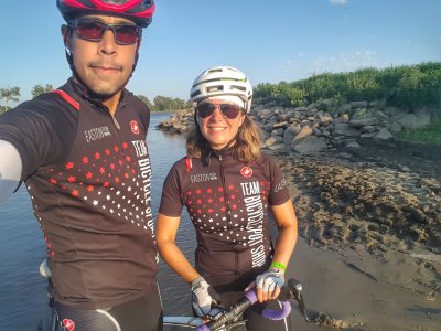 (Better late than never, but Dani and I trekked over to the Missouri River to dip our rear wheel)
