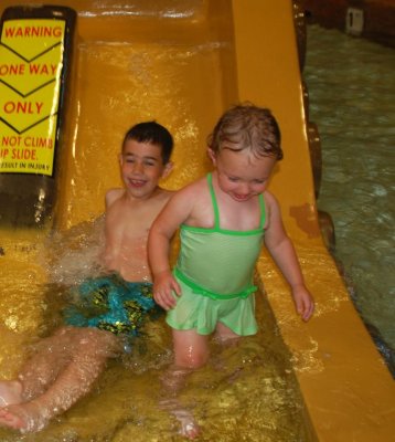 Carter and Bella on the slide