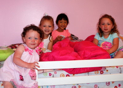 Becca, Lana, Carlee, and Bella on the top bunk