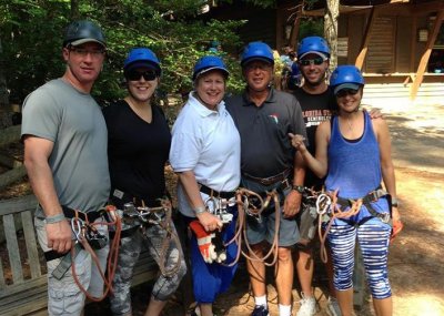 We tackled the Tree Top Adventure. Adam, Jarrod, and Angie completed all 26 obstacles and 10 zip lines!