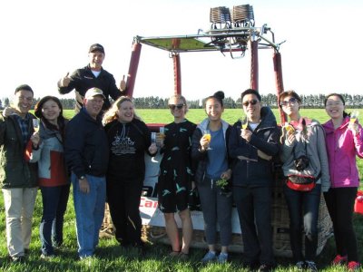 The champagne celebration for a successful landing