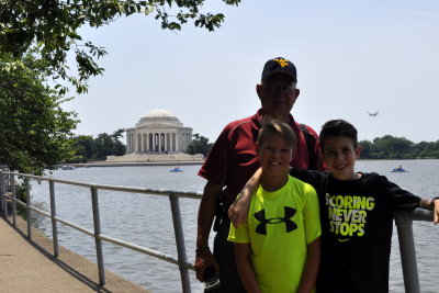 Mike, Carter, and Brooks in front of the Jefferson Memorial and Tidal Basin