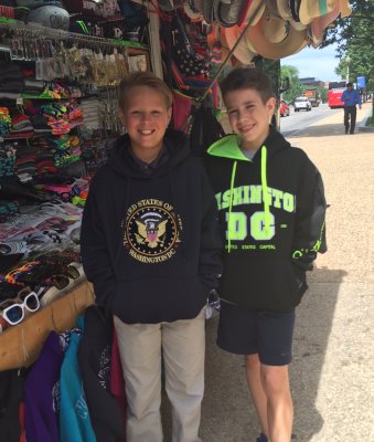 The boys bought sweatshirts from a street vendor and wore them most of the rest of the trip!