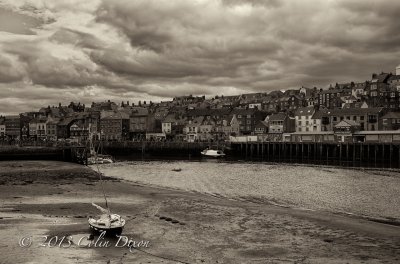 Mono shot of Whitby Harbour.