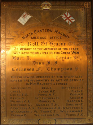 First World War Roll of Honour from the North East Railway Mileage Office