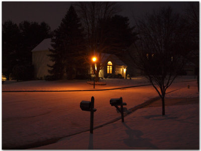 Streetlight and mailboxes