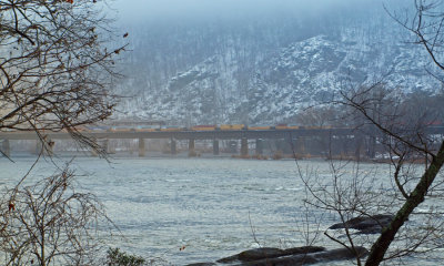 Container cars across the river