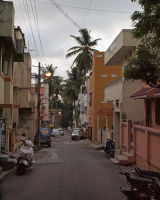 Early morning on a narrow city street