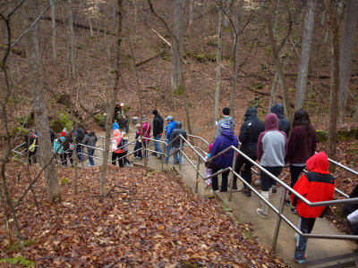 Tour lines up at the new cave entrance