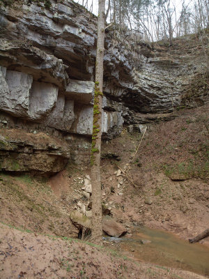 Stream appears from beneath the rocks