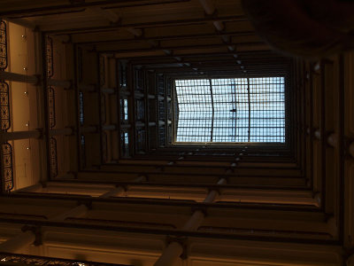 Atrium and roof of the section of Macy's building in previous picture