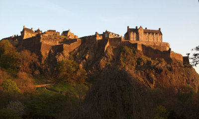 Edinburgh Castle in the setting sun from Princes Street