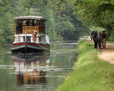 Canal boat on the move