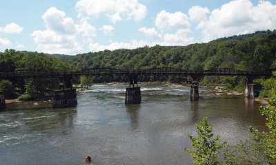 The low bridge brings the trail into Ohiopyle