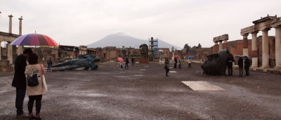 The forum at Pompeii with Vesuvius in the background