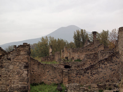 Mt. Vesuvius behind the ruins at Pompeii