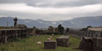 The hills behind the ruins at Pompeii