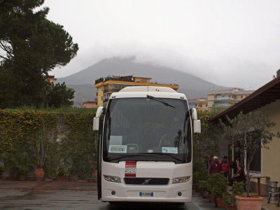 Our bus next to the shop in Naples where we saw the cameo work
