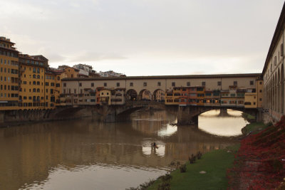 The Ponte Vecchio from the shore of the Arno in Florence