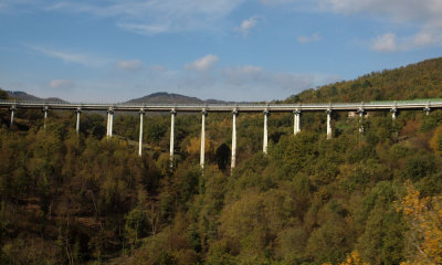 A high speed railroad line parallels the highway