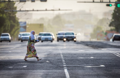 Woman crosses road - Dushanbe