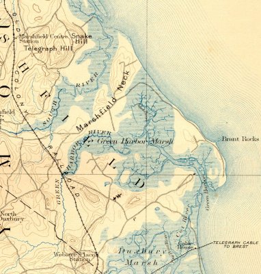 1927 Topographical Map of Marshfield (showing railroad route)