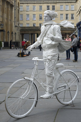 White bicycle and rider