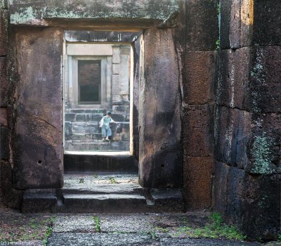 Boy Playing in the Ruins from Khmer Period