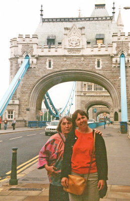 Gwenn with a confused Rebecca in London