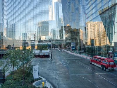 Reflections -- taken through glass of elevated pedestrian walkway