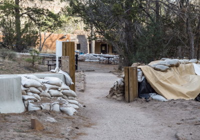 Sand bags from 2011 flood still surround the Visitor Center