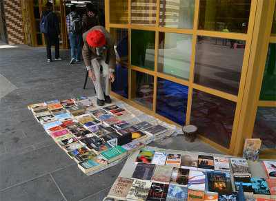 Outdoors bookshop.