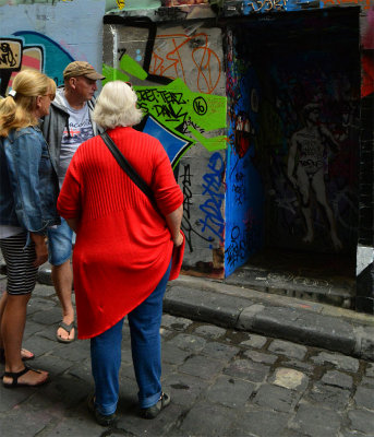 David, who killed the giant Goliath with a stone from his slingshot found hiding in Hosier Lane