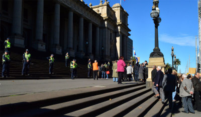 On the steps of Parliament House.