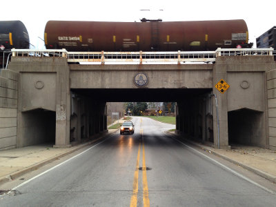 An original Baltimore and Ohio Railroad bridge in Blue Island, IL. The rail line crosses Francisco Ave at Wireton Rd.  