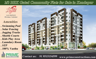 2/3 BHK Gated Community flats for sale in Kondapur 