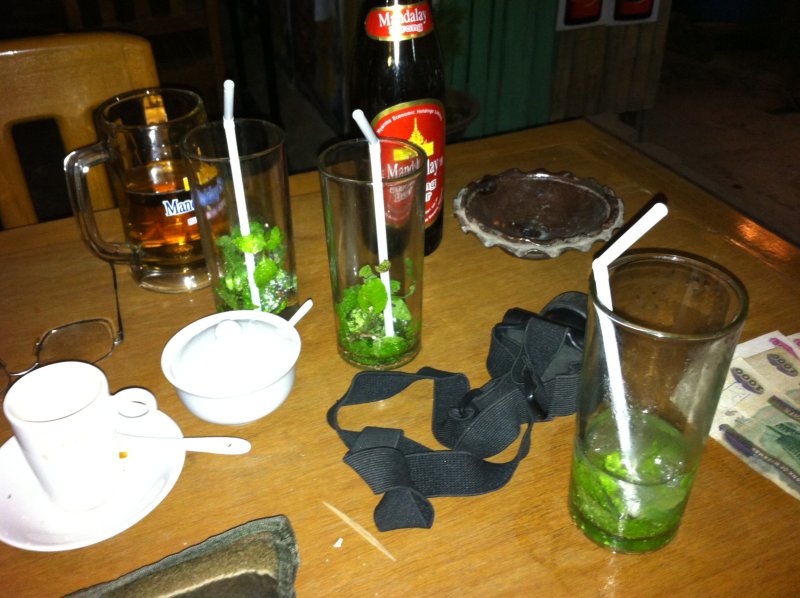 Restaurant Ever Green in Nyaung Shwe. Some of Ngus wonderful mojitos