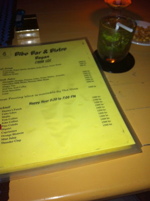 Restaurant Row in Nyaung U. Restaurant Bibo. First mojito in Myanmar! (but far from the last)