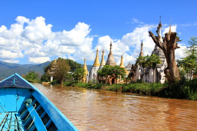 Stupas on an Inle Lake island.