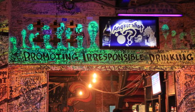 Promoting irresponsible drinking since 1995. Angkor What? - The most famous waterhole at Pub Street.