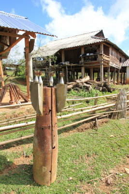 Bomb casing as decoration in village outside Phonsavan
